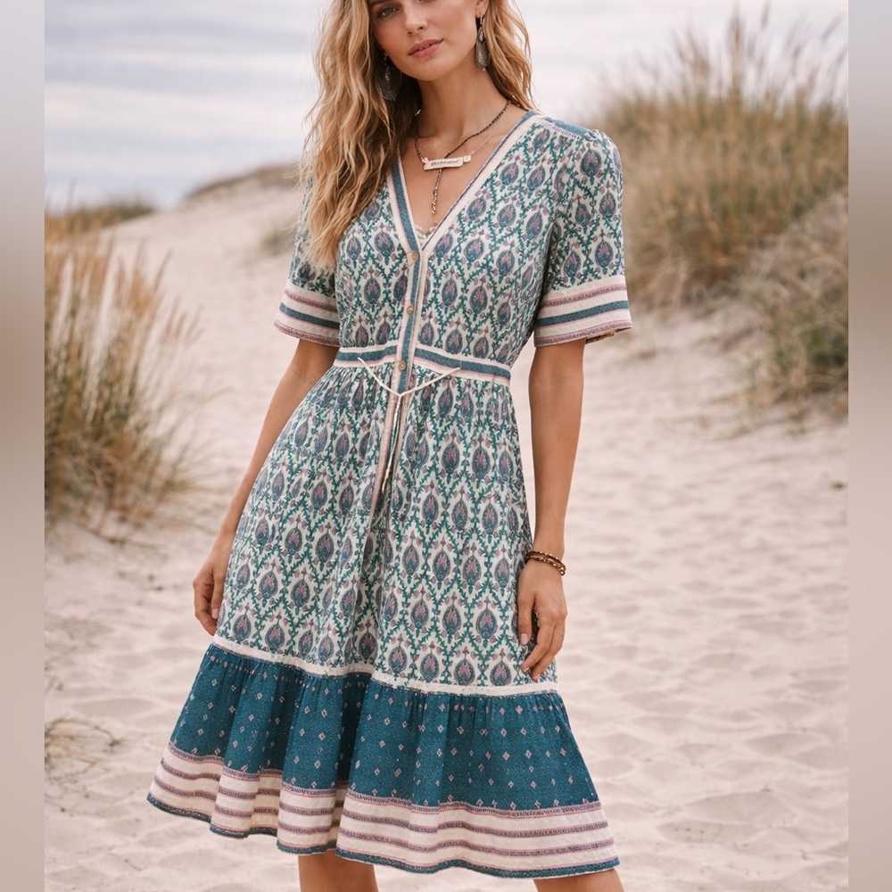 FP Love Boho Maxi Dress, Tagged L (Fits XS-S), 45” Long